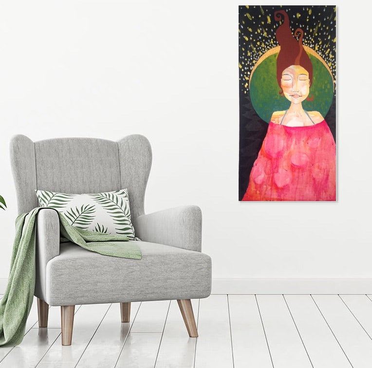 spiritual art - feminine crescent moon painting - living room decor - artist Lea K. Tawd